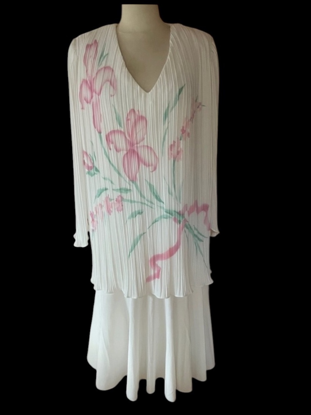 1980s Ricardo Floral Drop Waist Dress